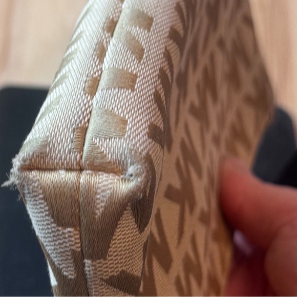 Michael Kors MK Logo Wristlet Shoulder Bag | Beige Tan Canvas - Picture 9 of 11